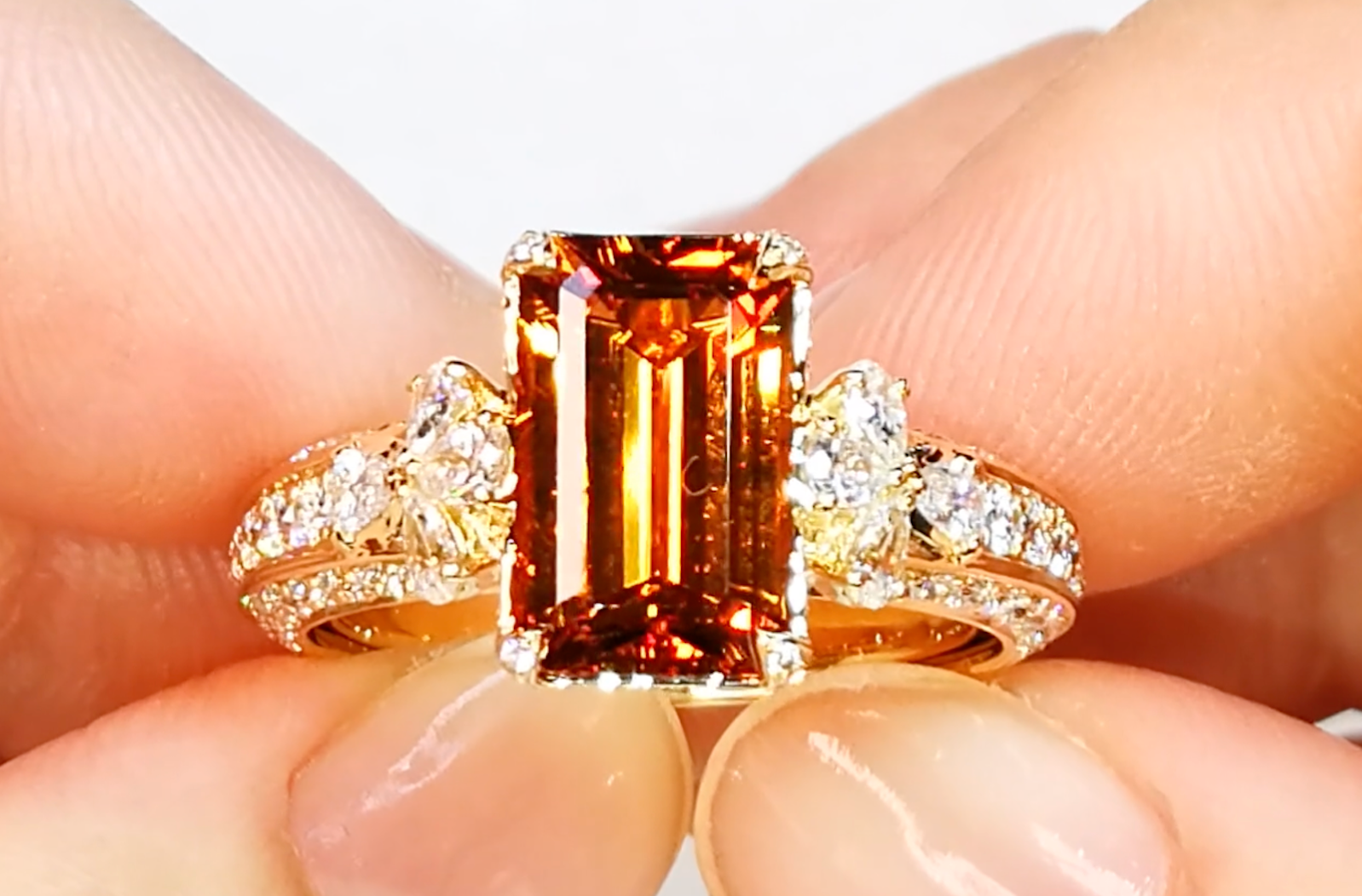 3.29ct Nigerian Neon Mandarin Garnet Ring with D Flawless Diamonds set in 18K Yellow Gold