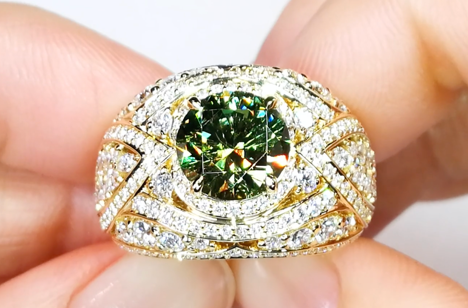 3.20ct Demantoid Ring with D Flawless Diamonds set in 18K Yellow Gold