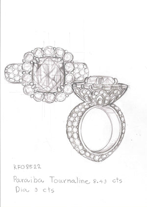 8.43ct Unheated Baby Lumina Paraiba Tourmaline Ring with D Flawless Diamond set in 18K Gold