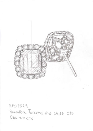 14.13ct Unheated Baby Lumina Flawless Paraiba Tourmaline Earring with D Flawless Diamond set in 18K Gold
