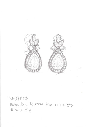 14.24ct Unheated Baby Lumina Flawless Paraiba Tourmaline Earring with D Flawless Diamond set in 18K Gold