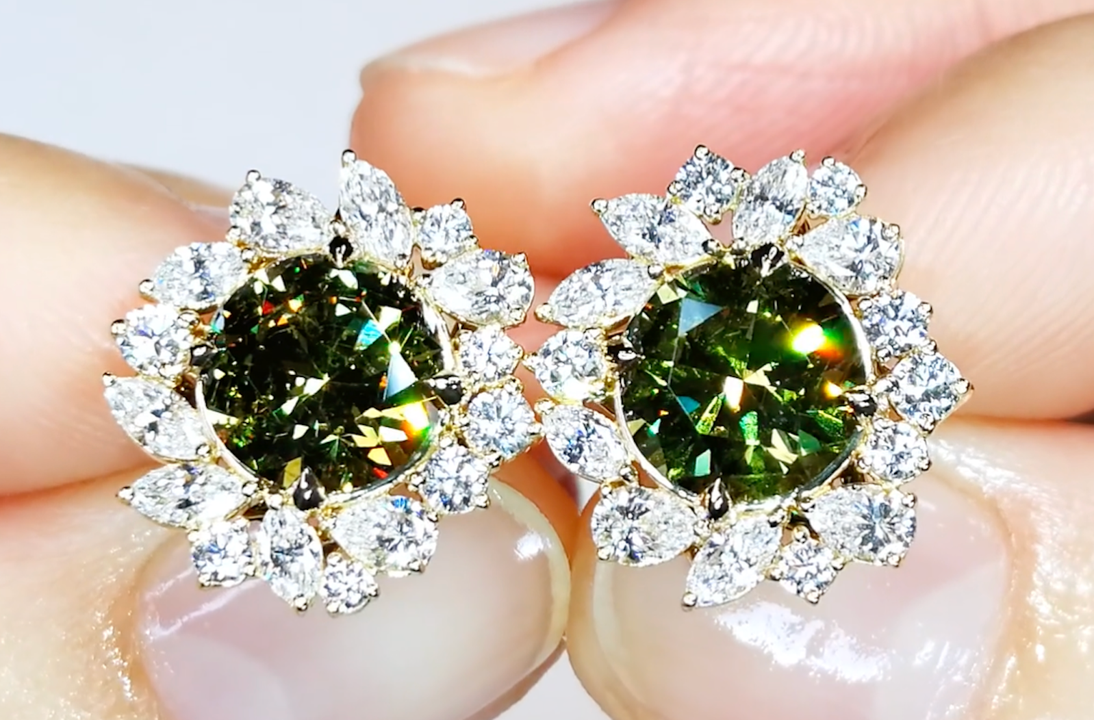 4.58ct Demantoid Earrings with D Flawless Diamonds set in 18K Yellow Gold