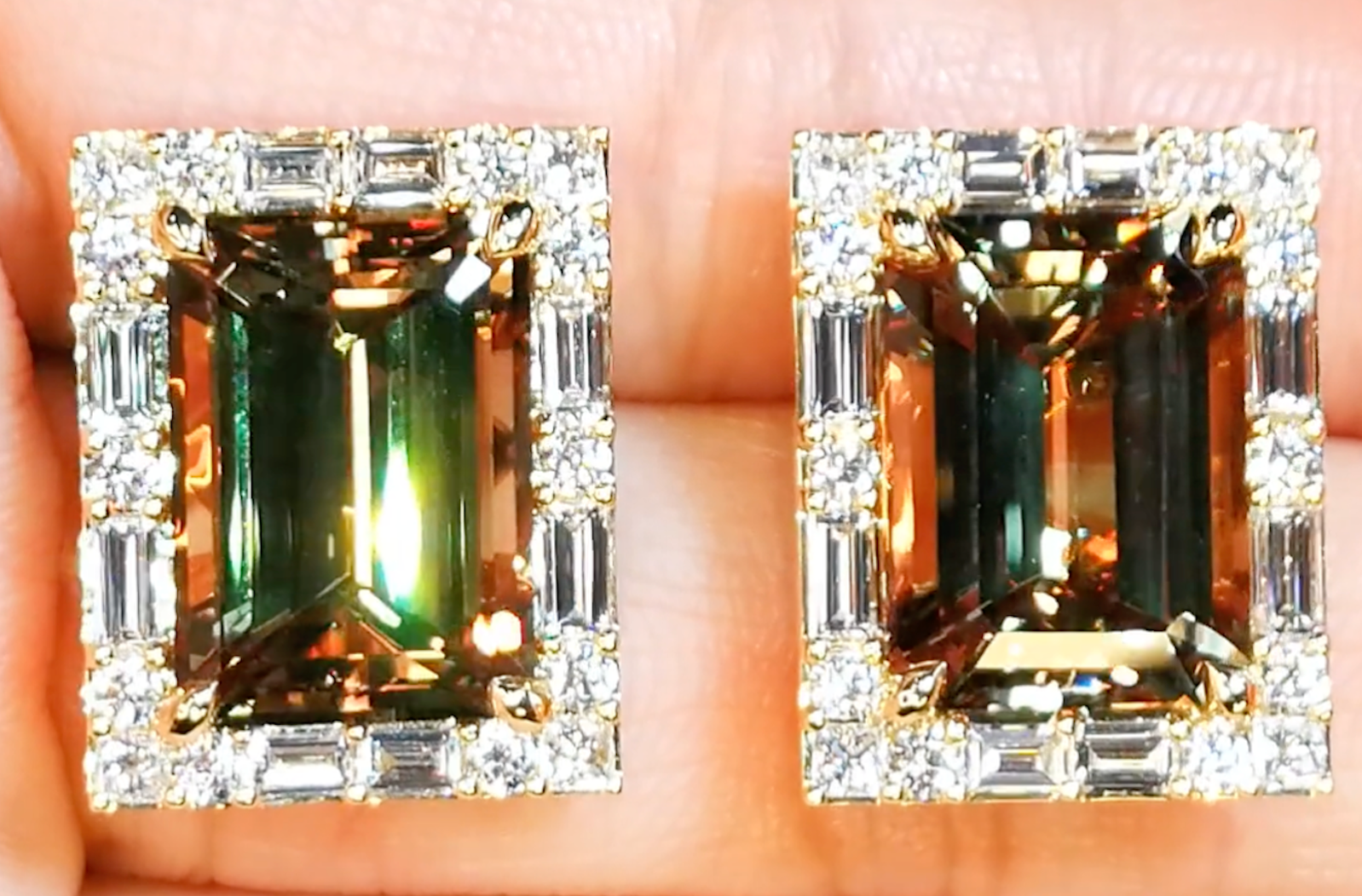 20.19ct Zultanite Earrings with D Flawless Diamonds set in 18K Yellow Gold
