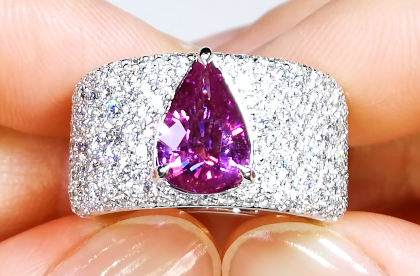 2.34ct Unheated Vivid Magenta Sapphire Ring with D Flawless Diamonds set in 18K White Gold