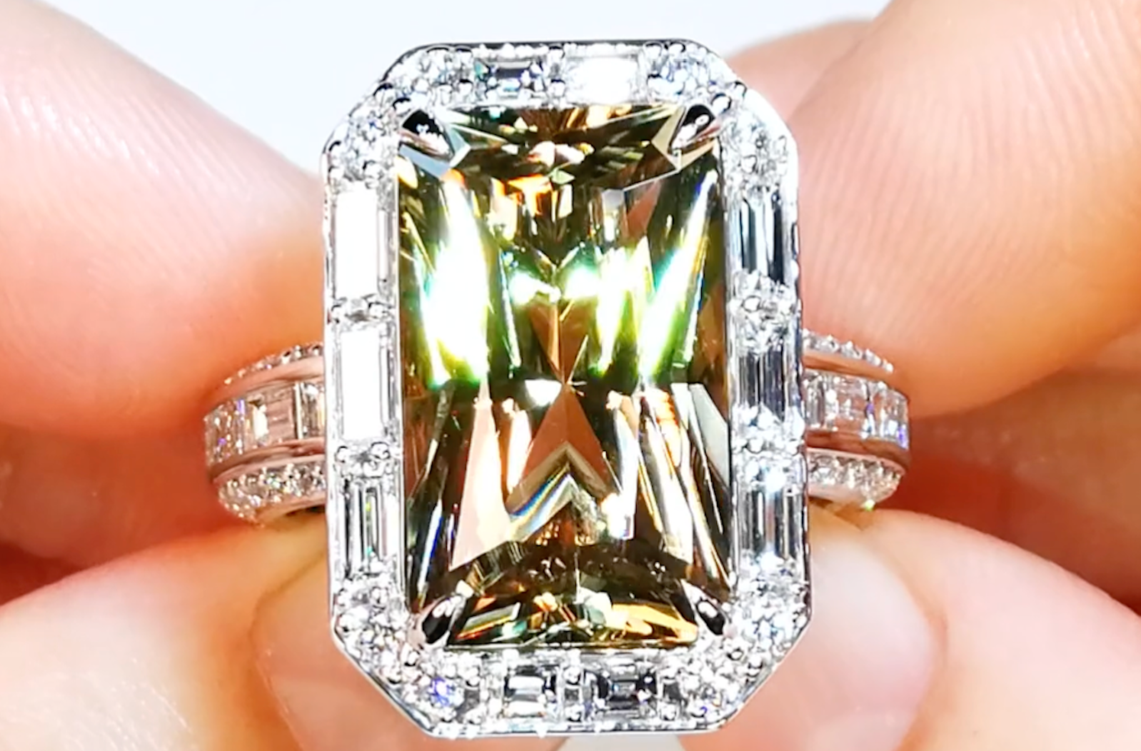 10.35ct Zultanite Ring with D Flawless Diamonds set in 18K White Gold