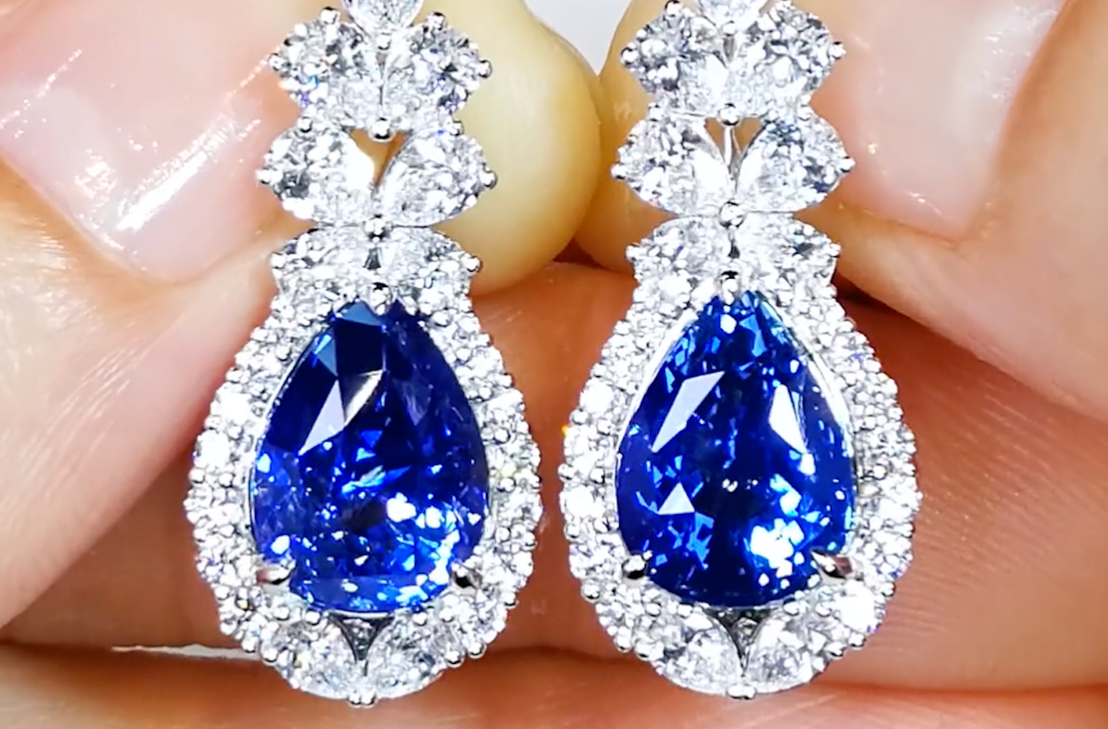10.01ct Unheated Kashmir Type Vivid Cornflower Blue Sapphire Earrings with D Flawless Diamonds set in 18K White Gold