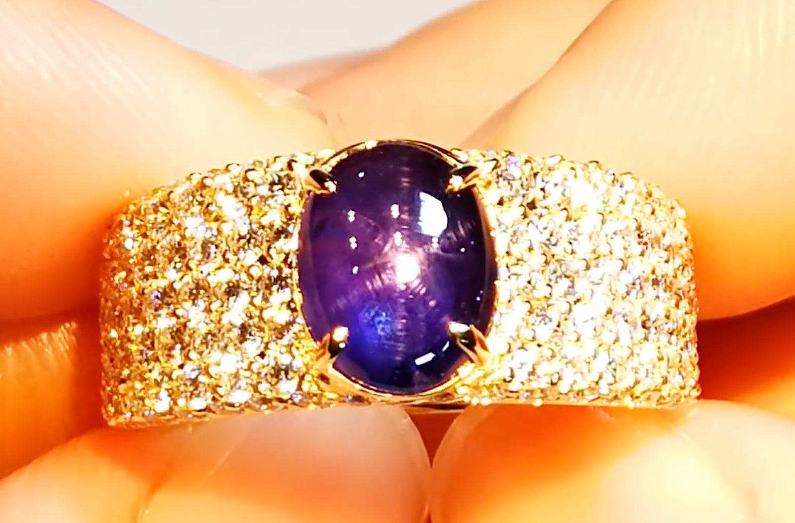 2.36ct Unheated Ceylon Star Color Change Sapphire Ring with D Flawless Diamonds set in 18K Yellow Gold