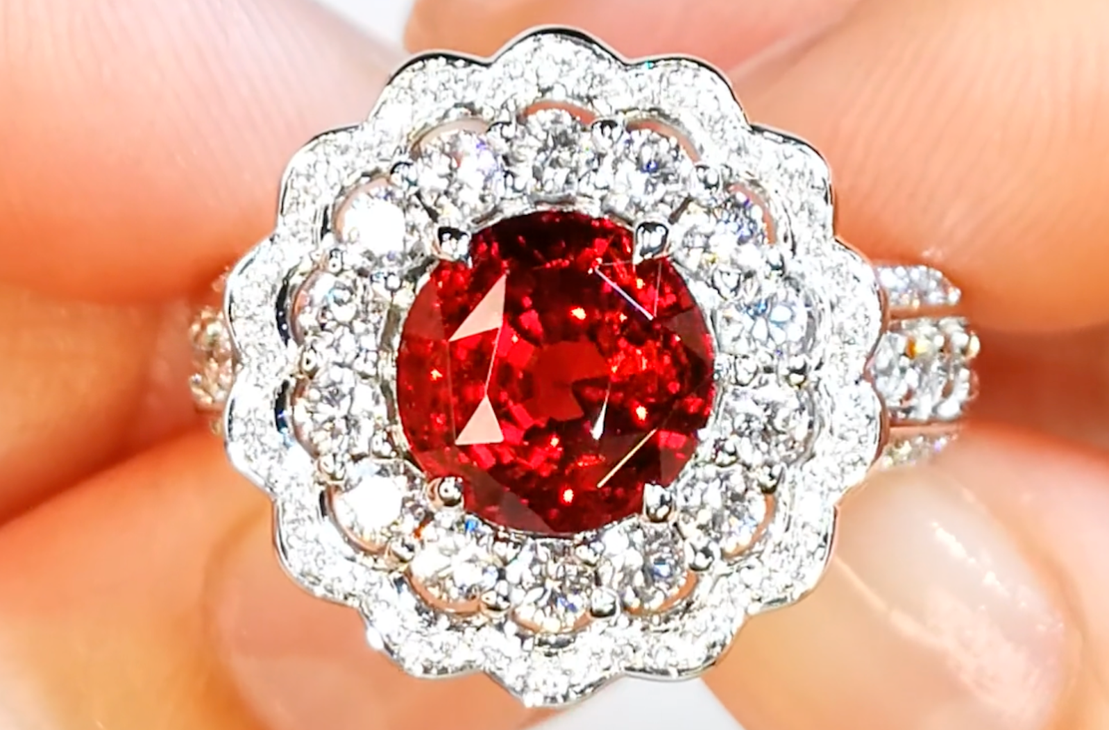 4.04ct Namya Jedi Red Spinel Ring with D Flawless Diamonds set in 18K White Gold