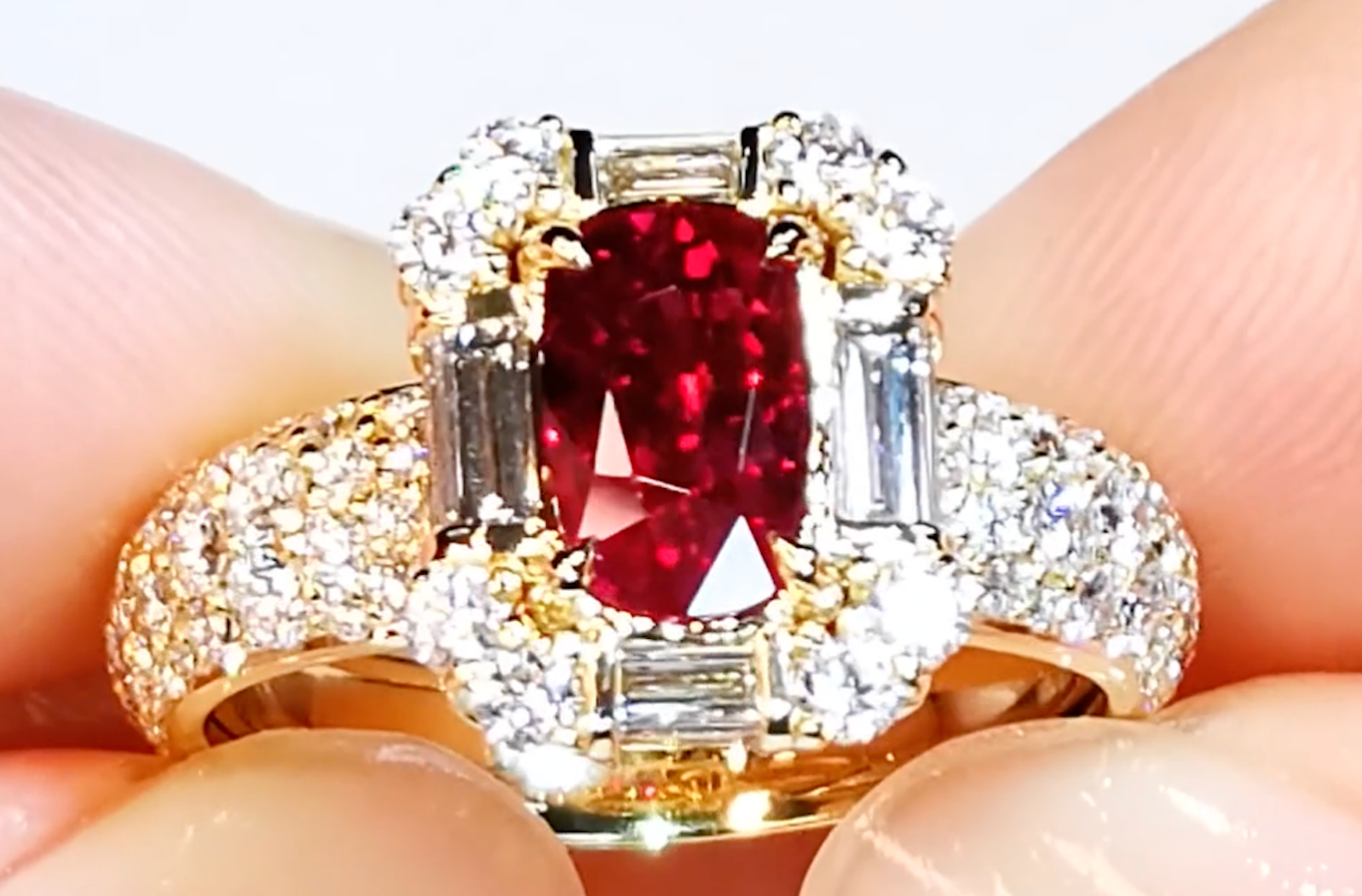 2.00ct Historical Unheated Vivid Mogok Pigeons Blood Ruby Ring with D Flawless Diamonds set in 18K Yellow Gold