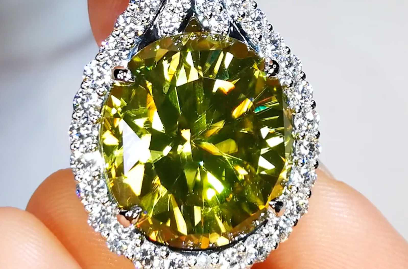 37.98ct Vivid Canary Yellow Zircon Necklace with D Flawless Diamonds set in 18K White Gold