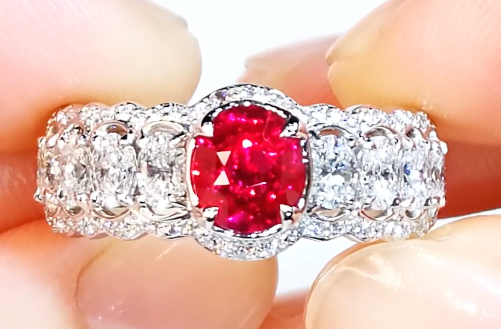2.02ct Unheated Jedi Crimson Red Pigeon Blood Ruby Ring with D Flawless Diamonds set in 18K White Gold