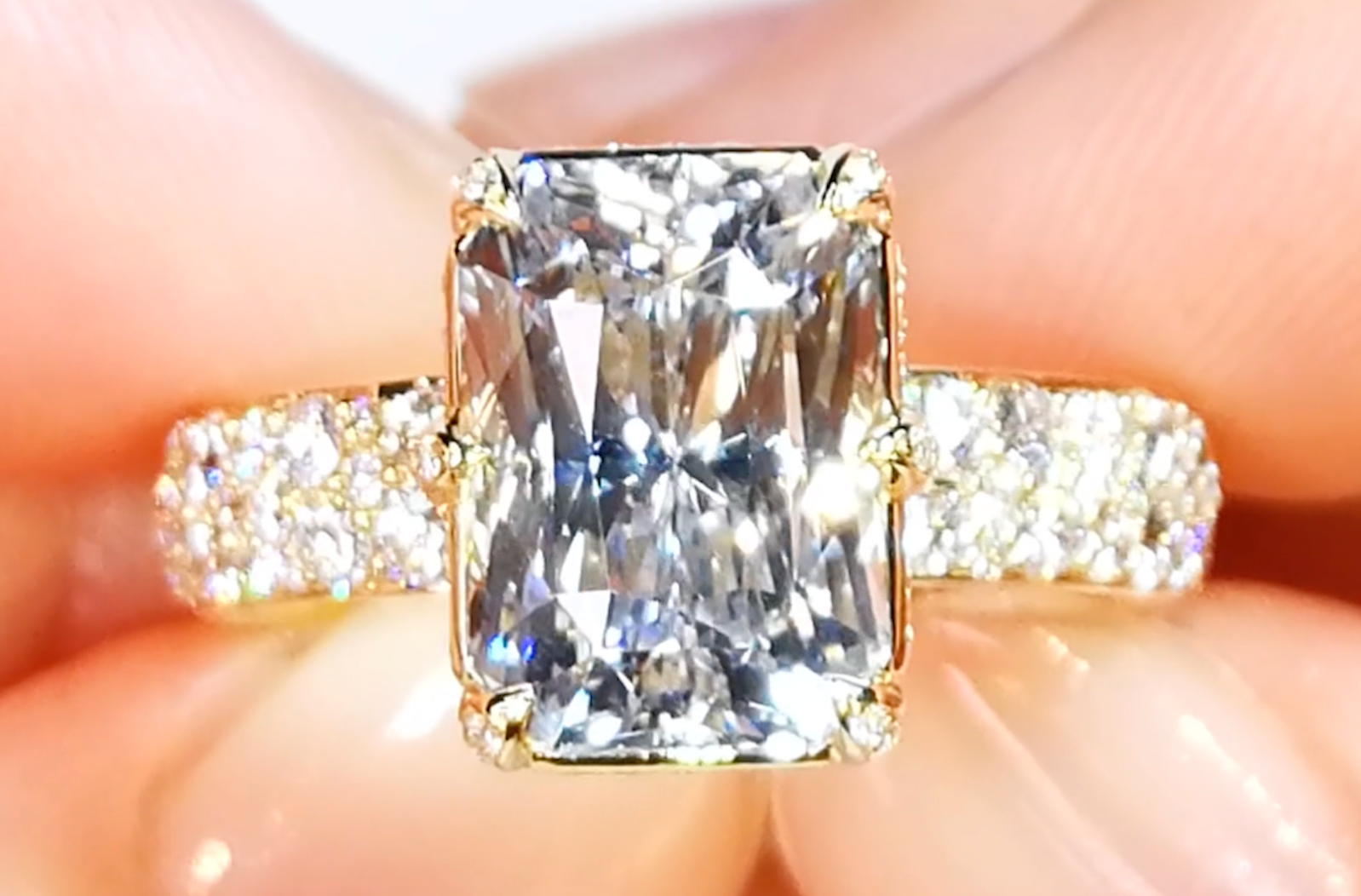 6.54ct Unheated Ceylon White Sapphire Ring with D Flawless Diamonds set in 18K Yellow Gold