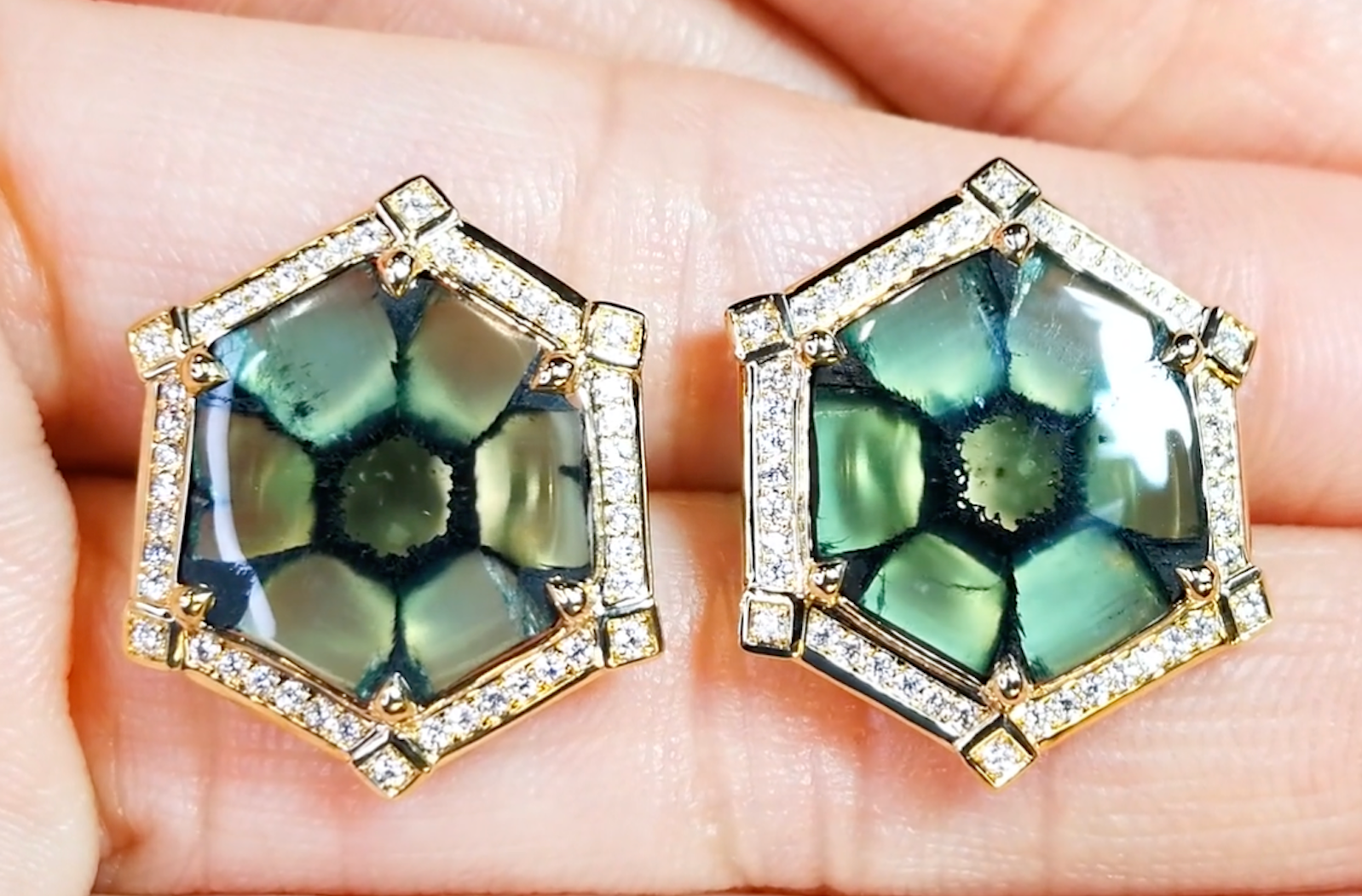 11.72ct No Oil Muzo Colombian Trapiche Emerald Earrings with D Flawless Diamonds set in 18K Yellow Gold
