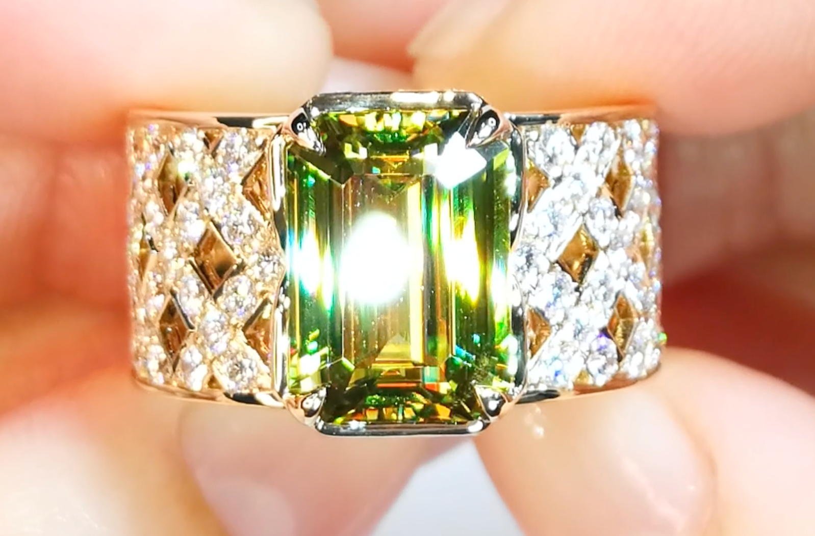 5.06ct Russian Sphene Ring with D Flawless Diamonds set in 18K Yellow Gold