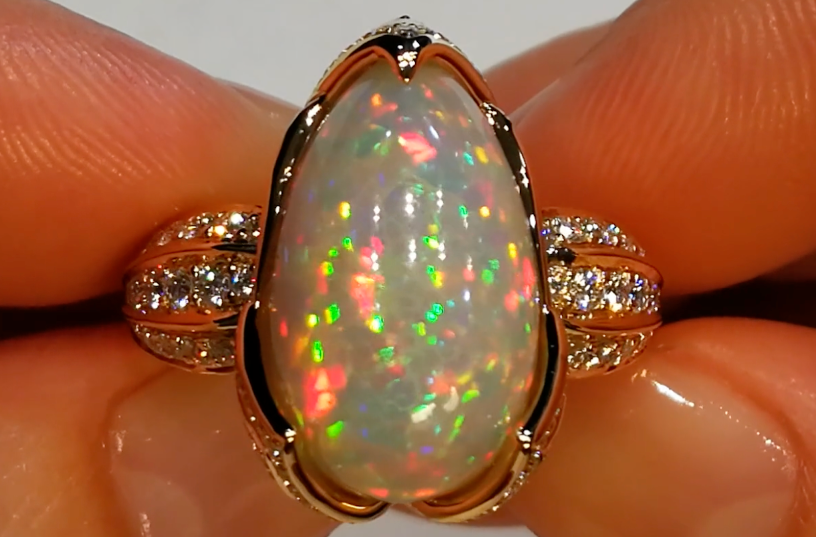 8.86ct Indonesian Black Opal Ring with D Flawless Diamonds set in 18K Yellow Gold