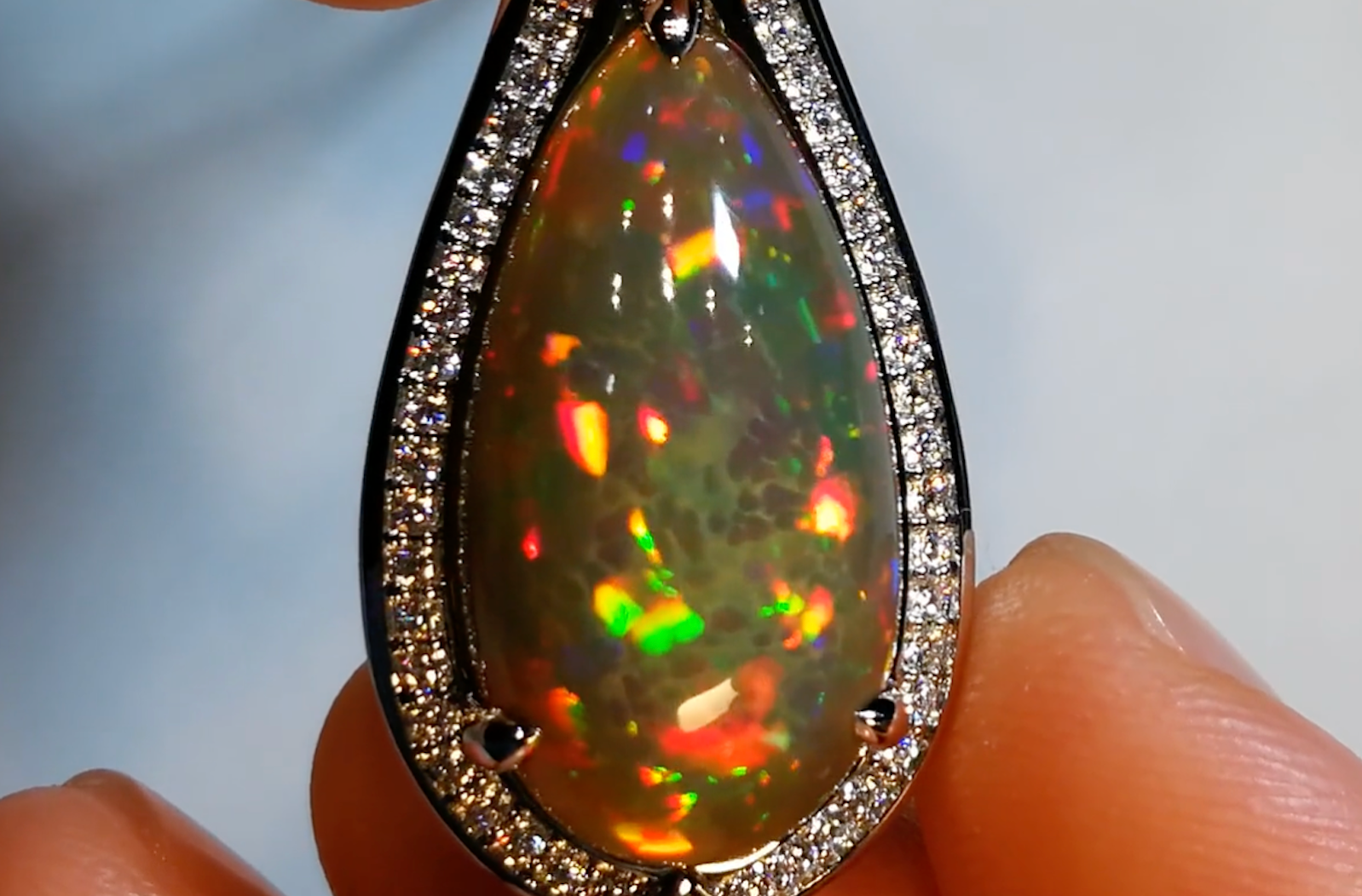 9.97ct Indonesian Black Opal Necklace with D Flawless Diamonds set in 18K White Gold