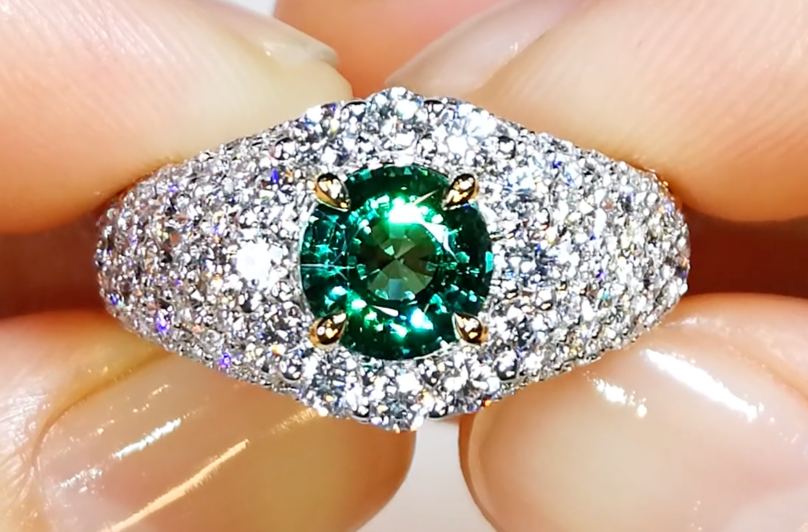 1.13ct Russian Emerald Ring with D Flawless Diamonds set in 18K White Gold