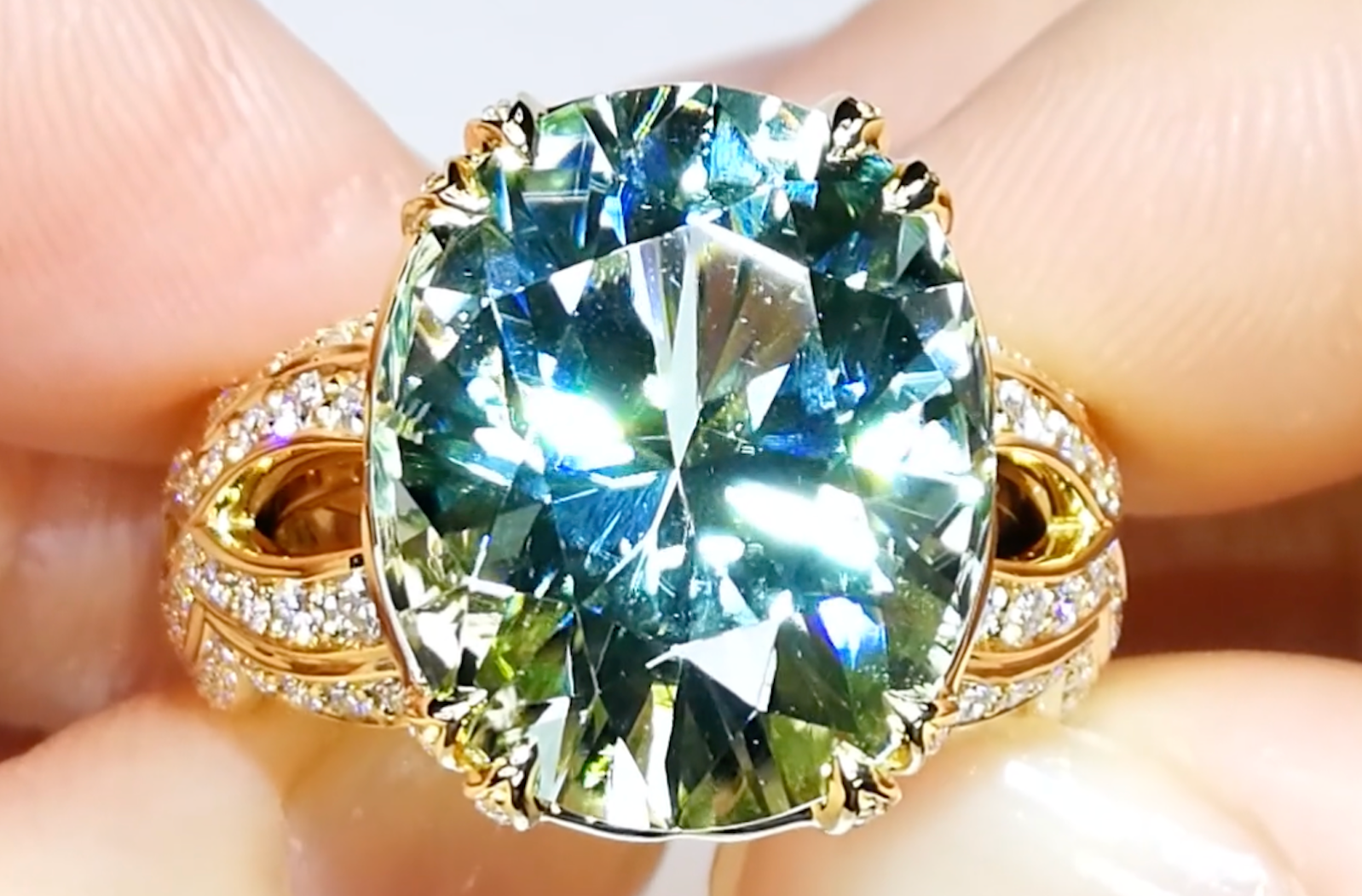 12.24ct Titanium Tourmaline Ring with D Flawless Diamonds set in 18K Yellow Gold