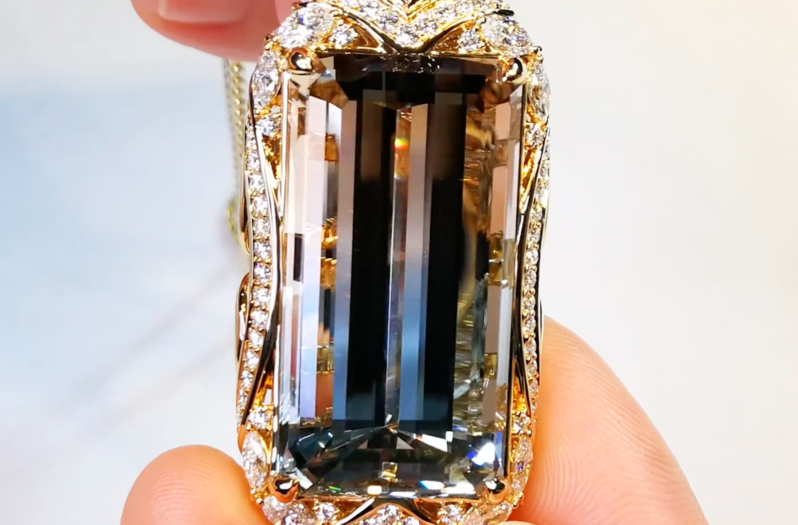 83.33ct Natural Bi Color Imperial Topaz Necklace with D Flawless Diamonds set in 18K Yellow Gold