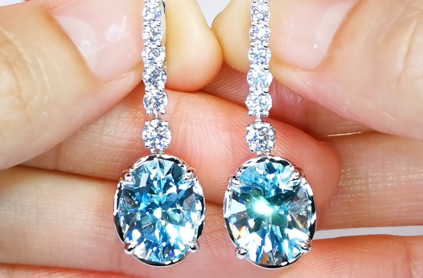 10-12ct Unheated Baby Lumina Flawless Paraiba Tourmaline Earrings with D Flawless Diamonds set in 18K White Gold