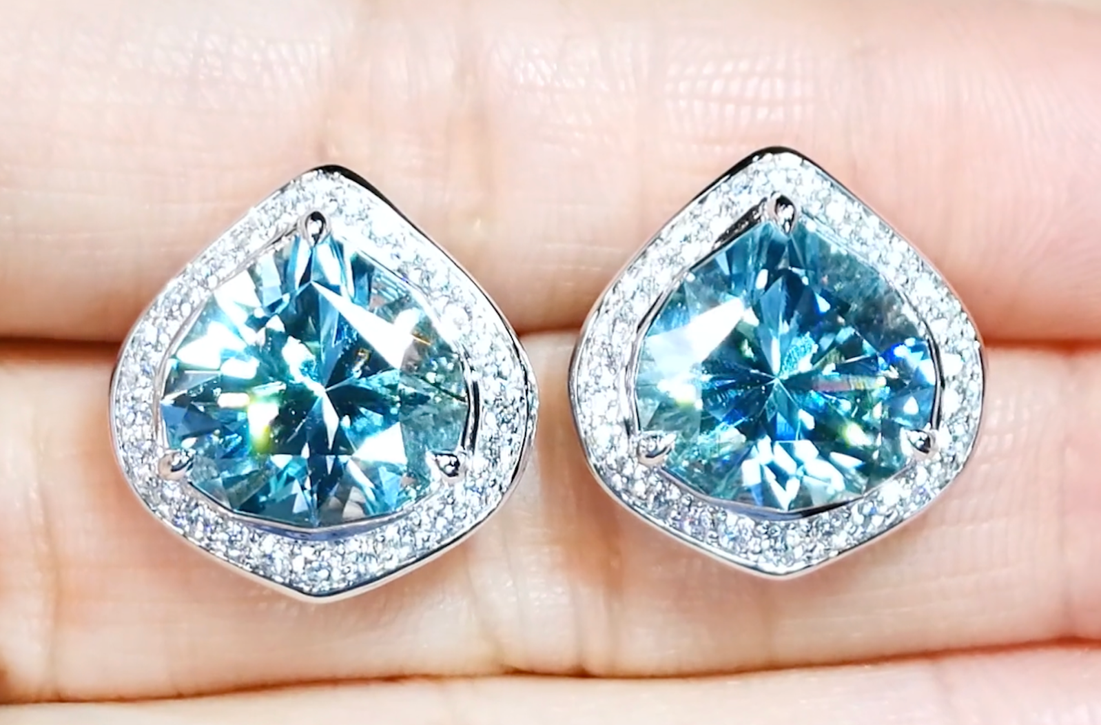 10-12ct Unheated Baby Lumina Flawless Paraiba Tourmaline Earrings with D Flawless Diamonds set in 18K White Gold
