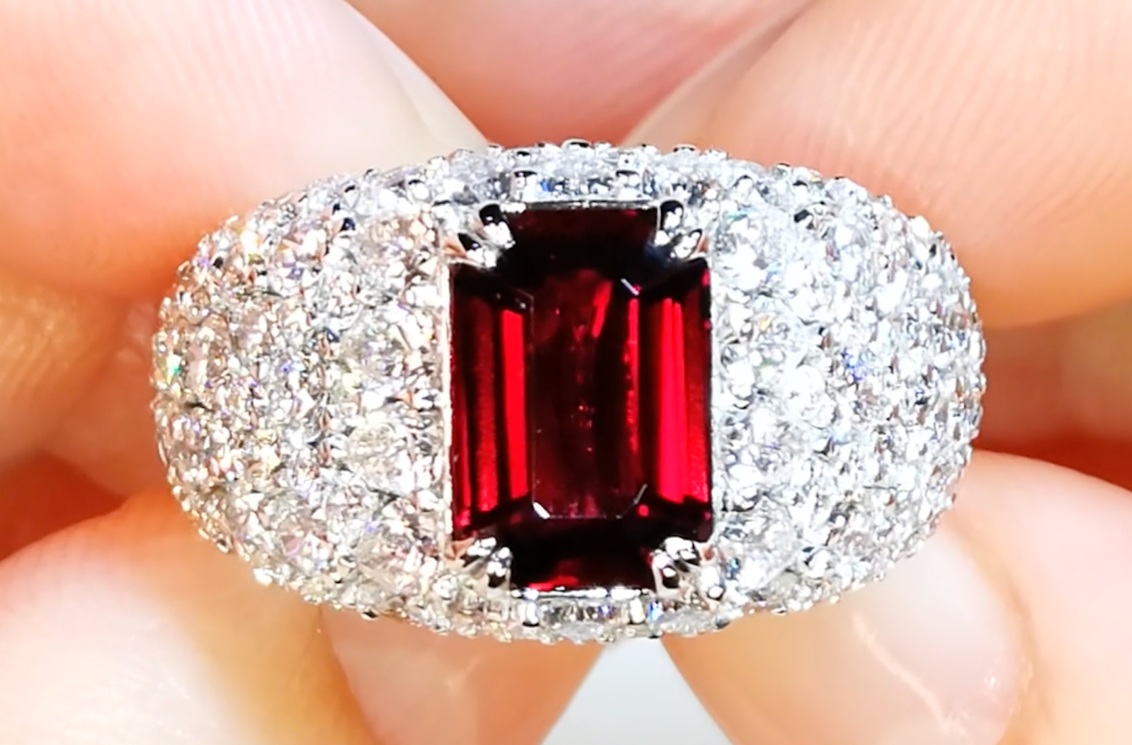 3.03ct Unheated Pigeons Blood Ruby Ring with D Flawless Diamonds set in 18K White Gold
