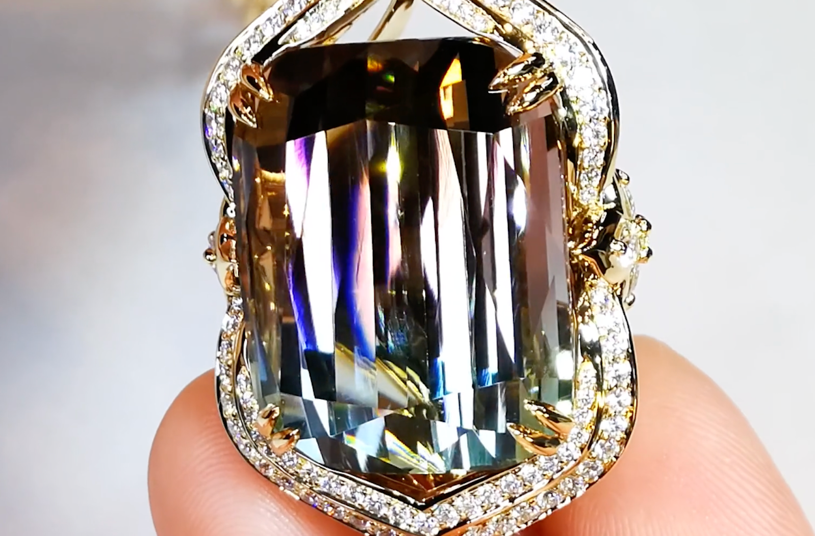 69.69ct Record Afgan Bicolor Tourmaline Necklace with D Flawless Diamonds set in 18K Yellow Gold