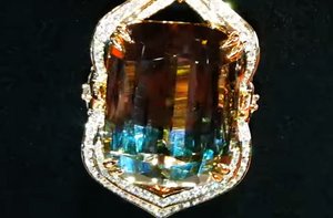 69.69ct Afgan Bicolor Tourmaline Necklace with D Flawless Diamonds set in 18K Yellow Gold