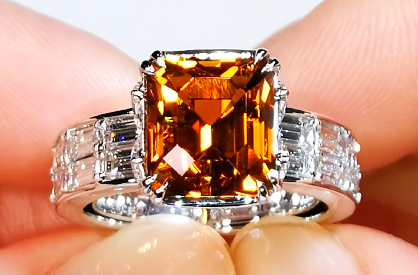 5.01ct Namibian Vivid Orange Tourmaline Ring with D Flawless Diamonds set in 18K White Gold