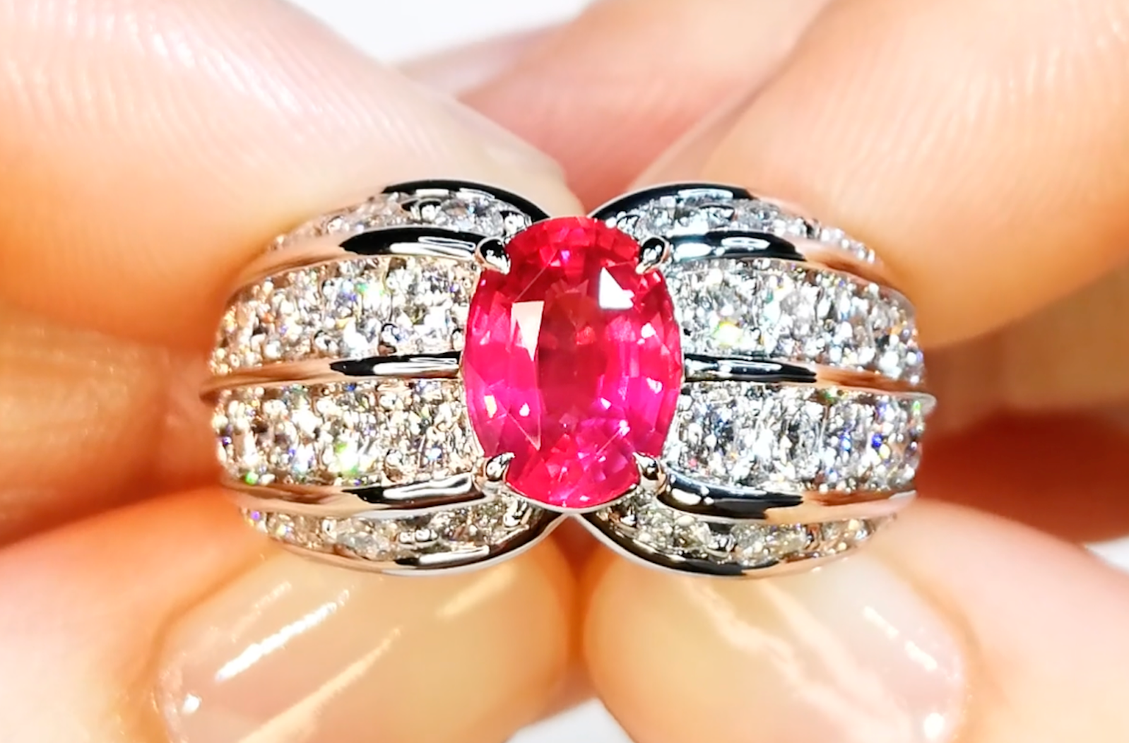 2.20ct Unheated Mozambique Jedi Ruby Ring with D Flawless Diamonds set in 18K White Gold