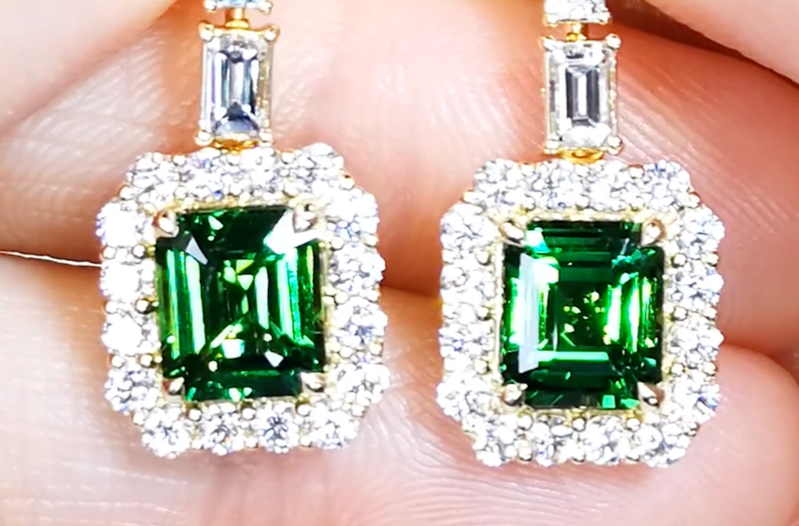4.08ct Vivid Scorpion Mine Tsavorite Garnet Earrings with D Flawless Diamonds set in 18K Yellow Gold