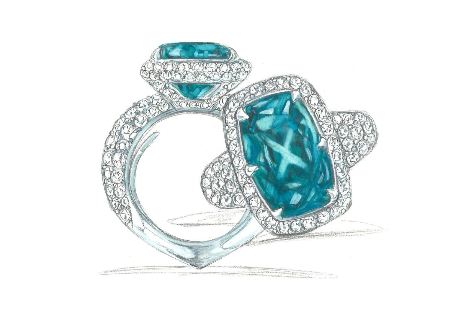7.08ct The Kat Florence Azzurra Paraiba Tourmaline Ring with D Flawless Diamonds set in 18K White Gold