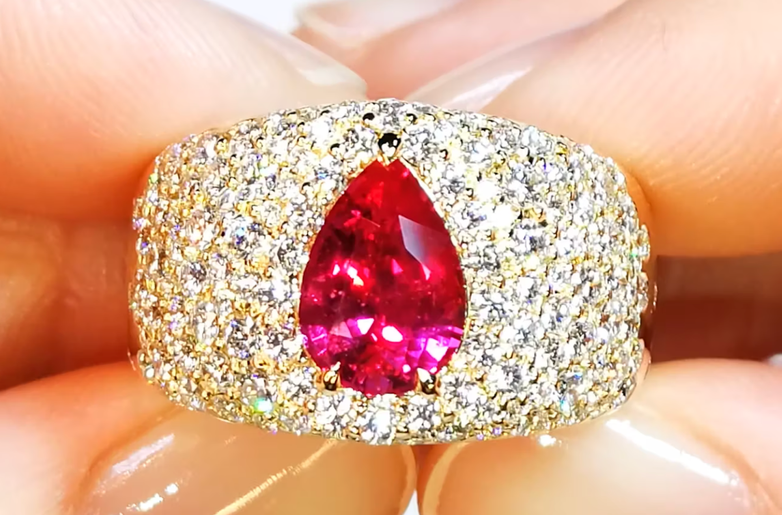 2.04ct Unheated Mozambique Jedi Ruby Ring with D Flawless Diamonds set in 18K Yellow Gold