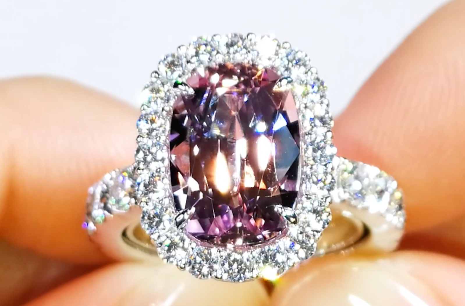 5.51ct Unheated Brazilian Pink Imperial Topaz Ring with D Flawless Diamonds set in 18K White Gold