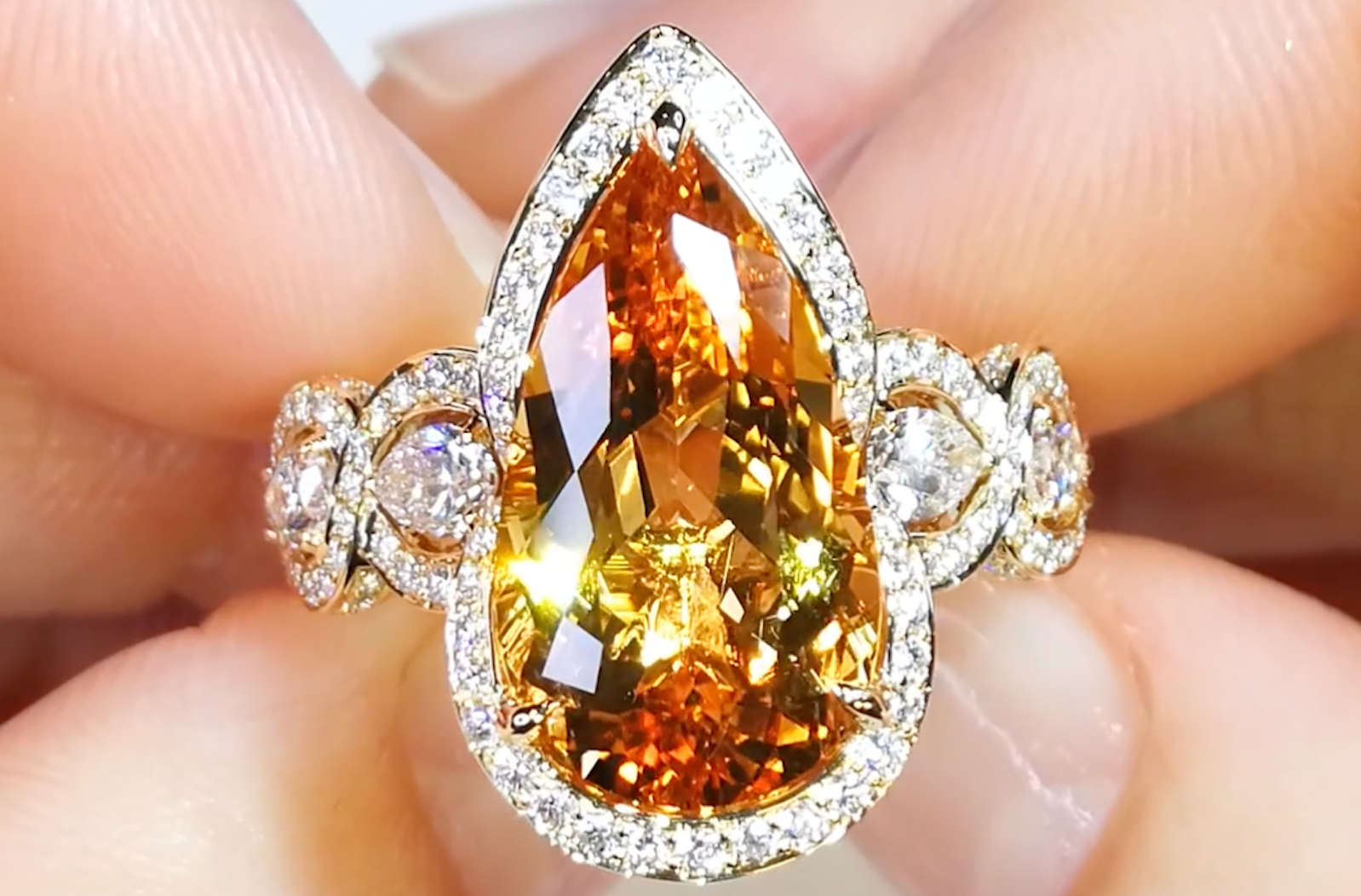 7.06ct Brazilian Imperial Topaz Ring with D Flawless Diamonds set in 18K Yellow Gold