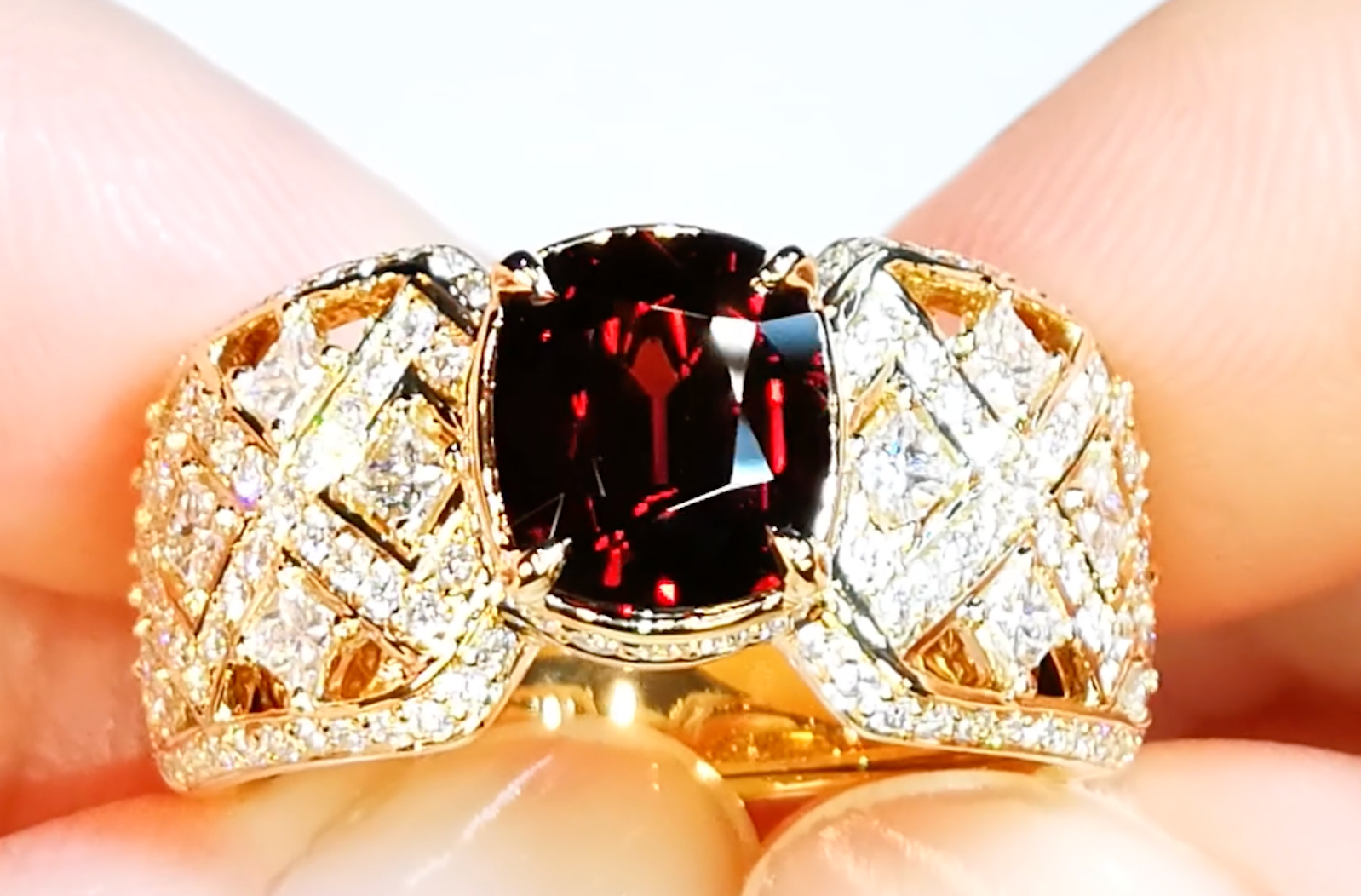 2.11ct Flawless Burmese Noble Red Spinel Ring with D Flawless Diamonds set in 18K Yellow Gold
