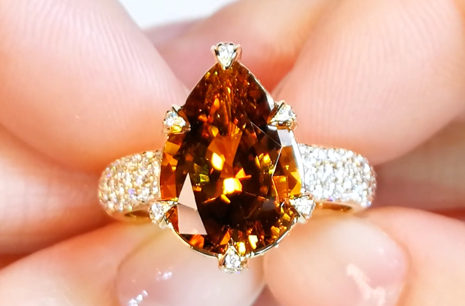 5.21ct Namibian Vivid Orange Tourmaline Ring with D Flawless Diamonds set in 18K Yellow Gold