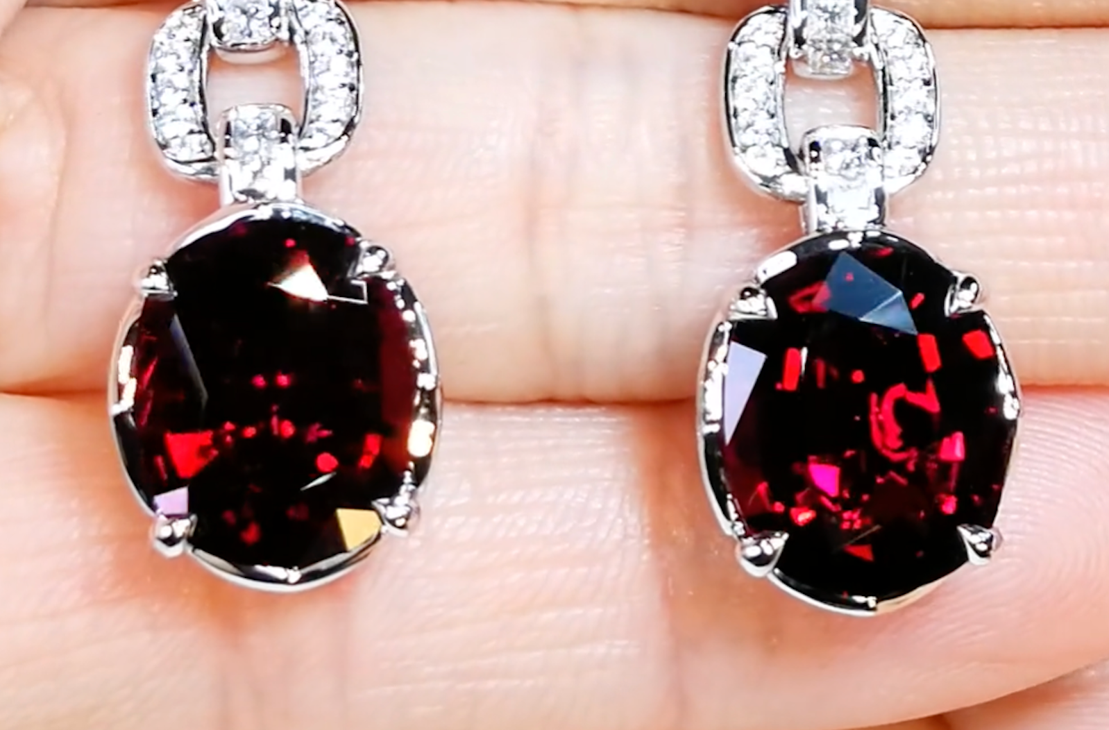 8.84ct Pigeons Blood Rubellite Earrings with D Flawless Diamonds set in 18K White Gold