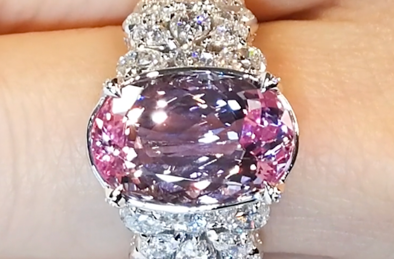 8.76ct Unheated Brazilian Pink Imperial Topaz Ring with D Flawless Diamonds set in 18K White Gold