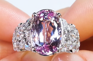 8.76ct Unheated Brazilian Pink Imperial Topaz Ring with D Flawless Diamonds set in 18K White Gold
