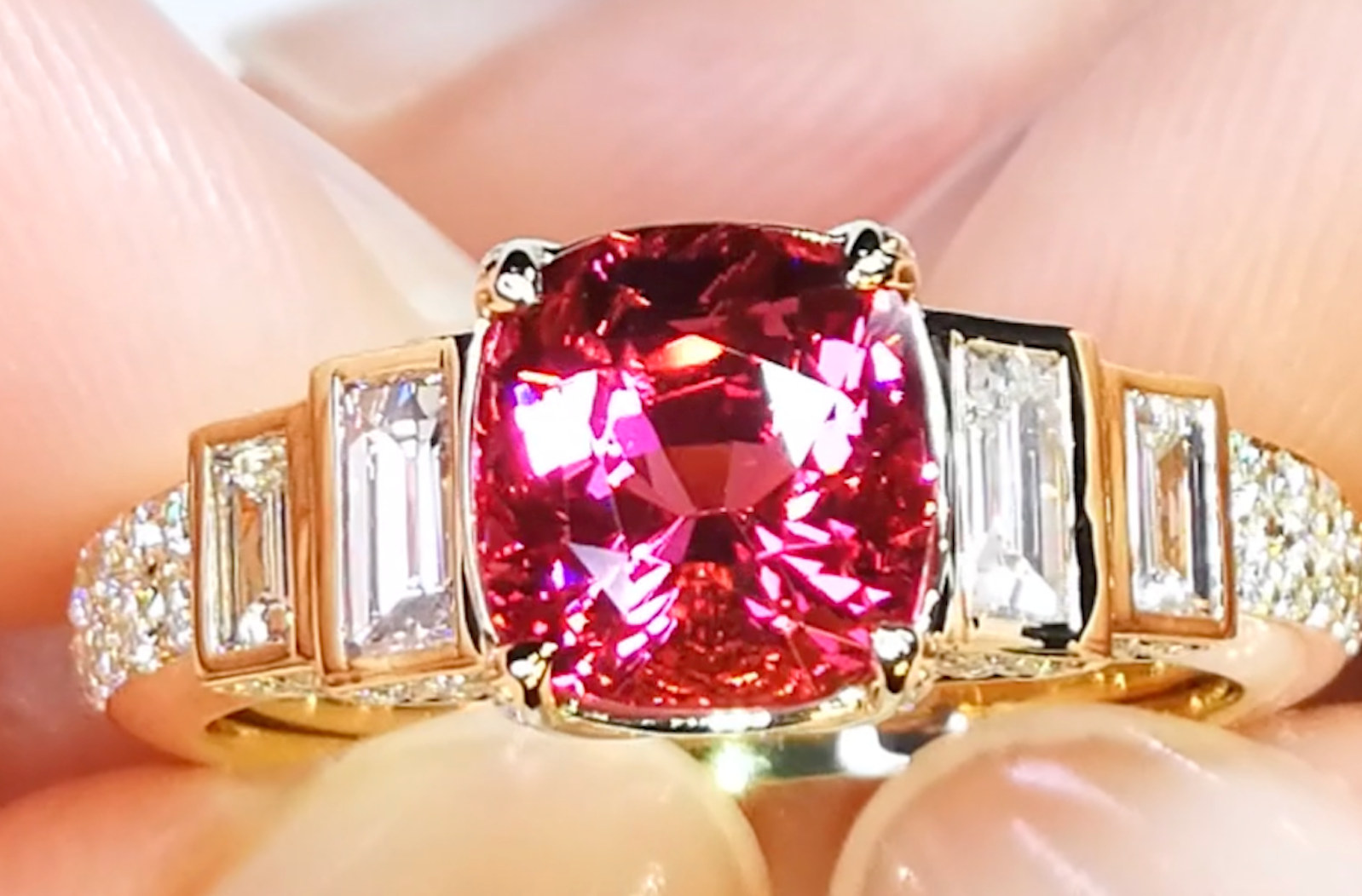 3.02ct Burmese Jedi Spinel Ring with D Flawless Diamonds set in 18K Yellow Gold