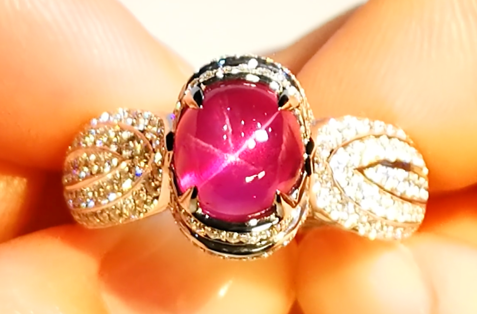 5.26ct Unheated 650 Million Year Old Star Ruby Ring with D Flawless Diamonds set in 18K White Gold