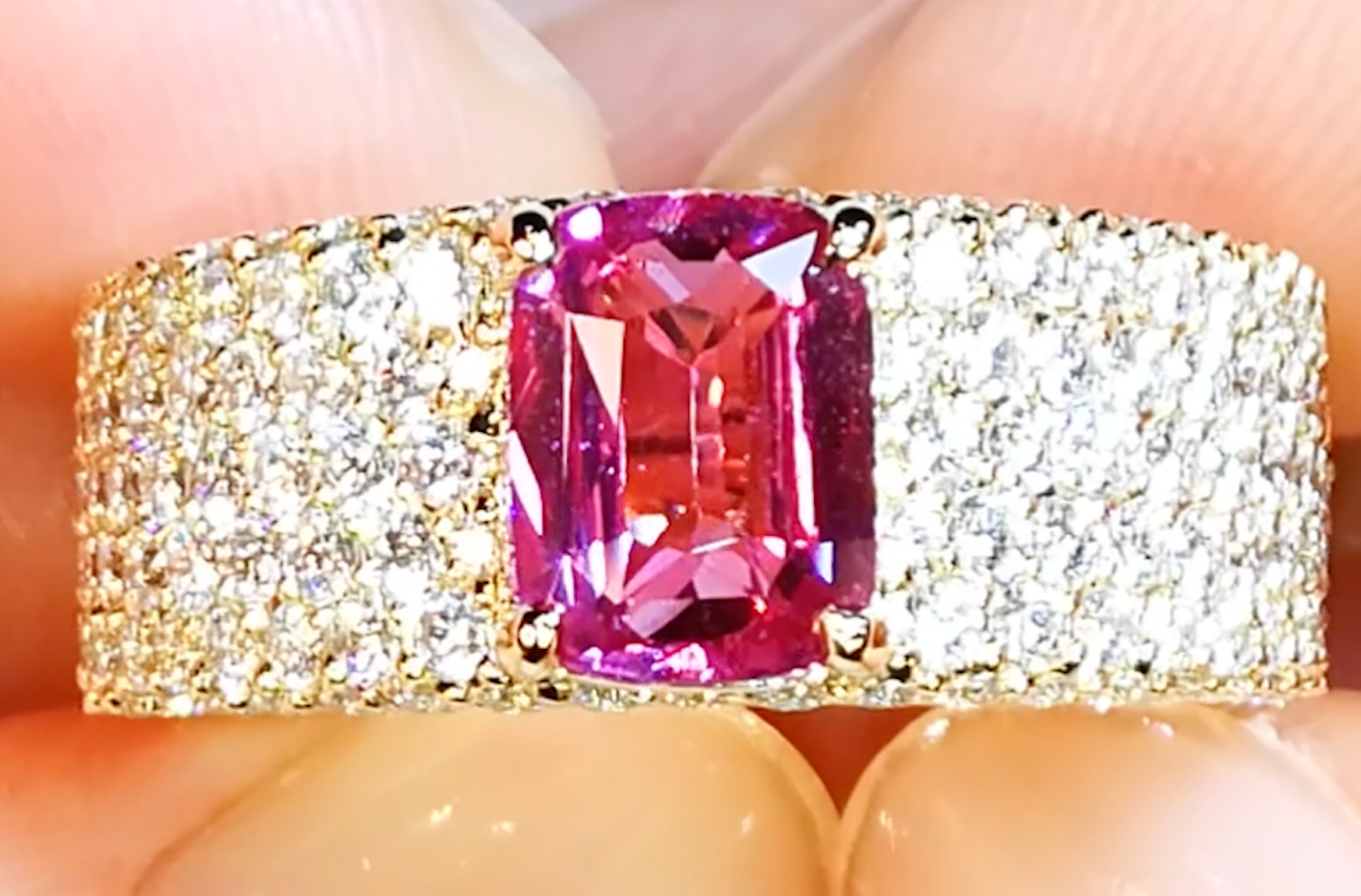 2.03ct Unheated Intense Pink Sapphire Ring with D Flawless Diamonds set in 18K Yellow Gold