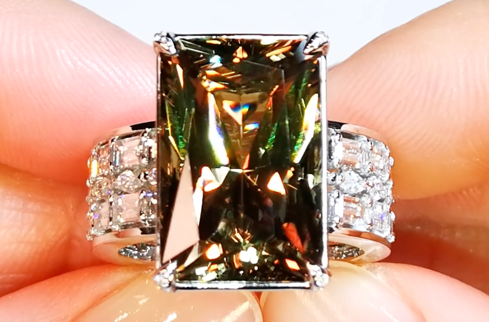 12.16ct Zultanite Ring with D Flawless Diamonds set in 18K White Gold