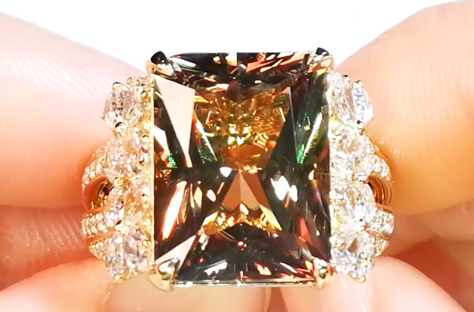 12.16ct Zultanite Ring with D Flawless Diamonds set in 18K Yellow Gold