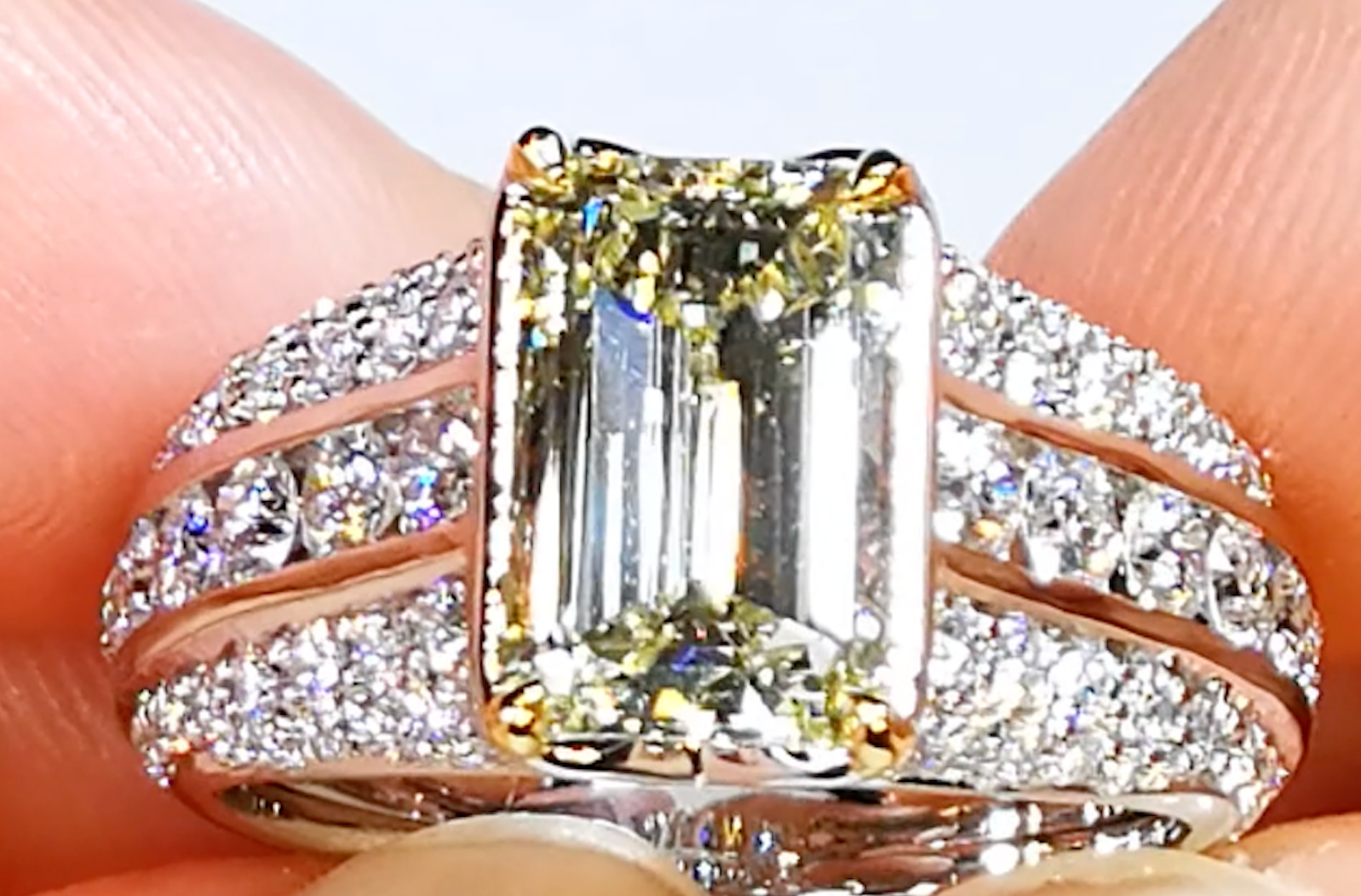 3.13ct Yellow Diamond Ring with D Flawless Diamonds set in Platinum