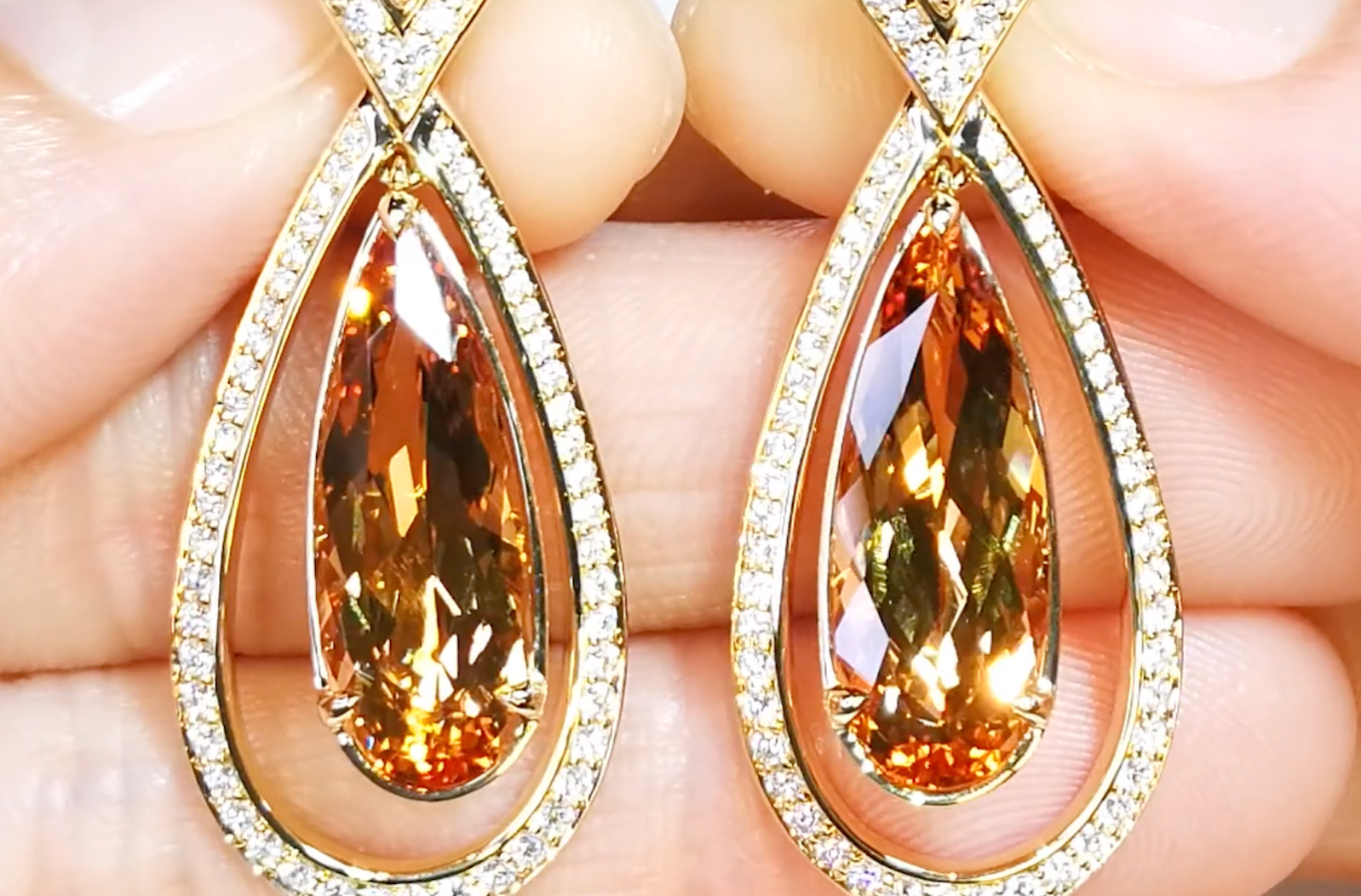 11.09ct Brazilian Imperial Topaz Earrings with D Flawless Diamonds set in 18K Yellow Gold