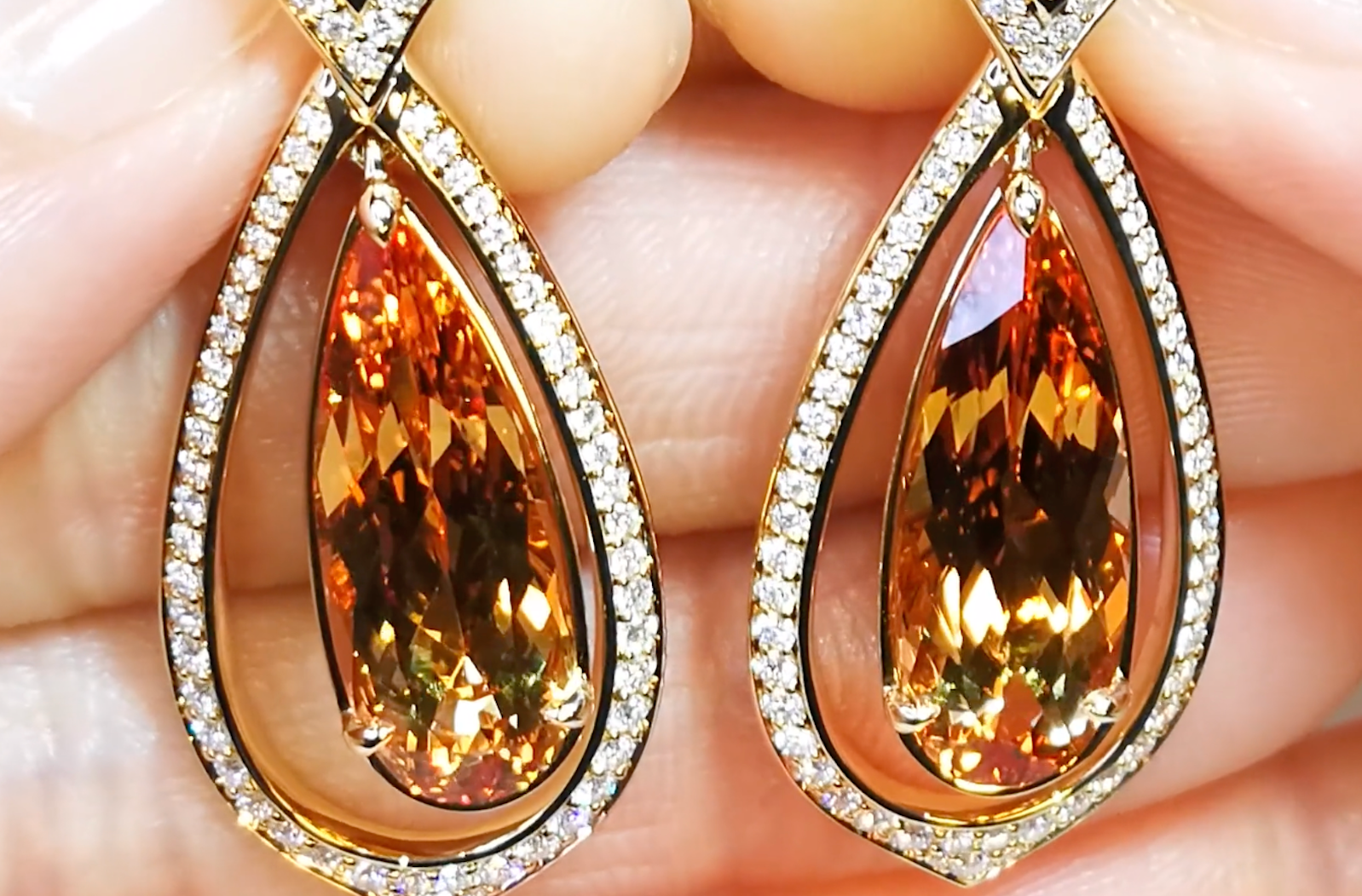 11.09ct Brazilian Imperial Topaz Earrings with D Flawless Diamonds set in 18K Yellow Gold
