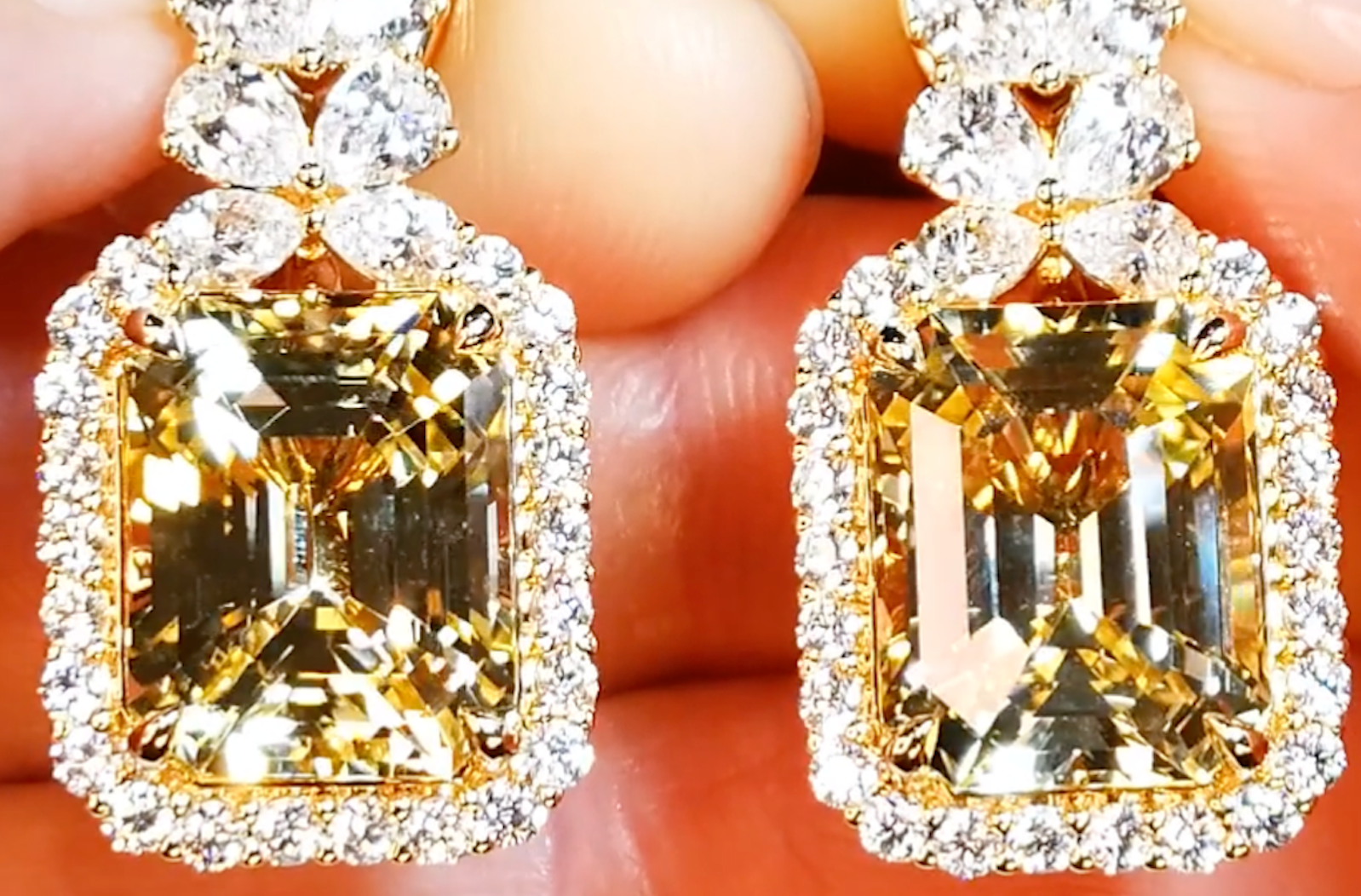 18.03ct Unheated Ceylon Yellow Sapphire Earrings with D Flawless Diamonds set in 18K Yellow Gold