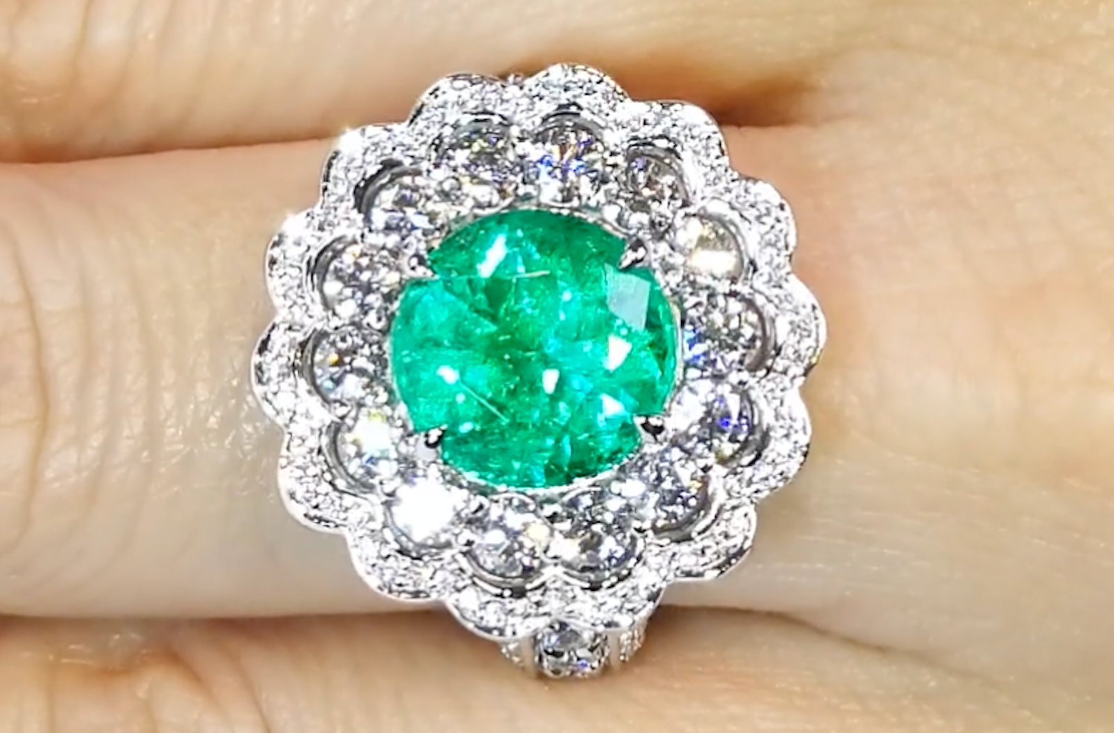 4.48ct Vivid Green Muzo Colombian Emerald Ring with D Flawless Diamonds set in Platinum